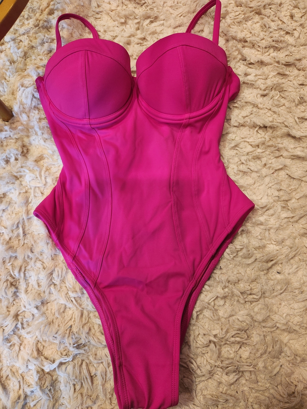 TA3 Womens Hot Pink  One-Piece Bodysuit Swimwear With Tummy Control